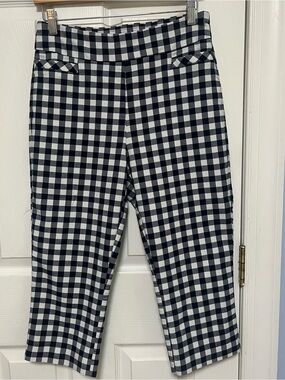 Kim Rogers Navy and White Gingham Checkered Pattern Capri Pants Size 8